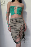RUI Tie-Dye Drawstring Skirt RSS22WV07 Tie-dyed + Green Striped + Tie-Dye
